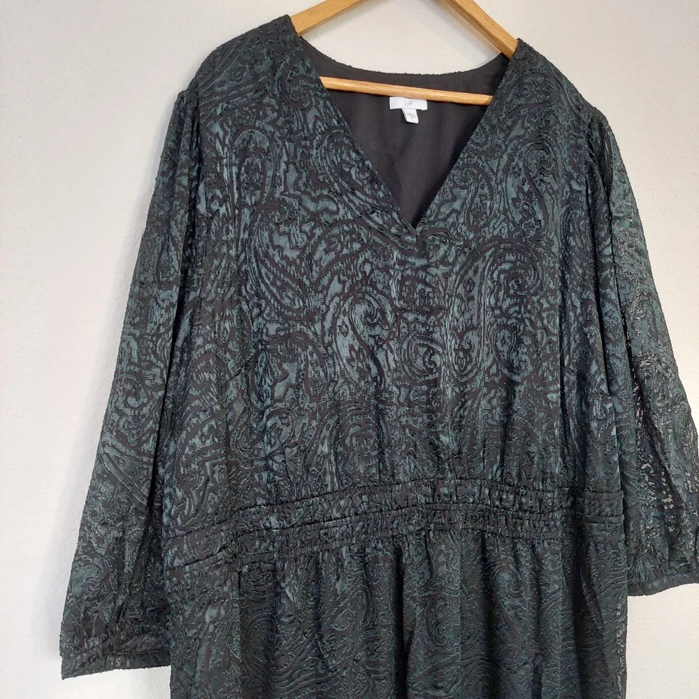 J.Jill Paisley Print Velvety Green‎ Midi Dress Size 4X